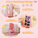 3 In 1 Kids Jewelry Cabinet with 3-Color Lighted Full Length Mirror