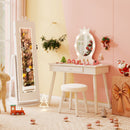 3 In 1 Kids Jewelry Cabinet with 3-Color Lighted Full Length Mirror and Internal Mirror