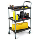 3 Layer Tool Cart with PP Shelves Sponged Handle and Swivel Wheel-Black by LJGDeals