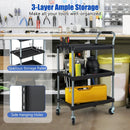 3 Layer Tool Cart with PP Shelves Sponged Handle and Swivel Wheel-Black by LJGDeals