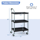 3 Layer Tool Cart with PP Shelves Sponged Handle and Swivel Wheel-Black by LJGDeals