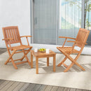 3 PCS Eucalyptus Wood Patio Bistro Set with 2 Folding Arm Chairs by LJGDeals