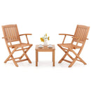 3 PCS Eucalyptus Wood Patio Bistro Set with 2 Folding Arm Chairs by DirectDeals