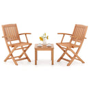 3 PCS Eucalyptus Wood Patio Bistro Set with 2 Folding Arm Chairs by LJGDeals