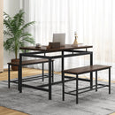3 Pieces Dining Table Set with Wooden Kitchen Table and 2 Benches-Brown by LJGDeals