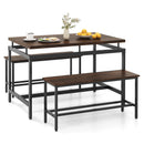 3 Pieces Dining Table Set with Wooden Kitchen Table and 2 Benches-Brown by LJGDeals