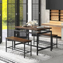 3 Pieces Dining Table Set with Wooden Kitchen Table and 2 Benches-Brown by DirectDeals