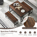 3 Pieces Dining Table Set with Wooden Kitchen Table and 2 Benches-Brown by LJGDeals