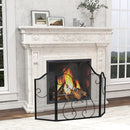 3 Panel Fireplace Screen Foldable Spark Guard Cover with Decorative Scroll by LJGDeals
