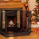 3-Panel Foldable Fireplace Screen with Wrought Metal Mesh-Black by LJGDeals