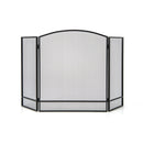 3-Panel Foldable Fireplace Screen with Wrought Metal Mesh-Black