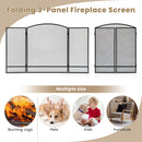 3-Panel Foldable Fireplace Screen with Wrought Metal Mesh-Black by LJGDeals