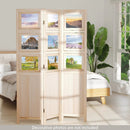 3 Panel Folding Privacy Screen with 9 Swivel Paulownia Wood Photo Frames-Natural by LJGDeals