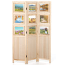 3 Panel Folding Privacy Screen with 9 Swivel Paulownia Wood Photo Frames-Natural by LJGDeals