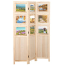 3 Panel Folding Privacy Screen with 9 Swivel Paulownia Wood Photo Frames-Natural by LJGDeals