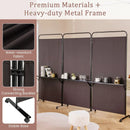 3-Panel Folding Room Divider with 3 Metal Shelves and Lockable Wheels by LJGDeals