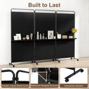 3-Panel Room Divider with Shelves 6 FT Tall Folding Privacy Screen with Lockable Wheels by LJGDeals