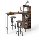 3 Piece Bar Table and Chairs Set with 6-Bottle Wine Rack-Brown by LJGDeals
