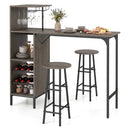 3 Piece Bar Table and Chairs Set with 6-Bottle Wine Rack-Brown by LJGDeals