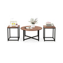 3-Piece Coffee Table Set Round Coffee Table and 2PCS Square End Tables-Gray by DirectDeals