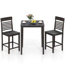 3-Piece Counter-Height Dining Table Set for 2 with Rubber Wood Frame and Footrest