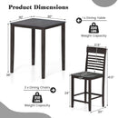 3-Piece Counter-Height Dining Table Set for 2 with Rubber Wood Frame and Footrest