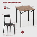 3-Piece Dining Table Set Square Kitchen Table and 2 Chairs for Dining Room-Rustic Brown by LJGDeals