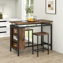 3 Pieces Dining Table Set with 3-Tier Storage Shelf and Metal Frame-Brown by LJGDeals