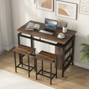 3 Pieces Dining Table Set with 3-Tier Storage Shelf and Metal Frame-Brown by LJGDeals