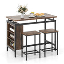 3 Pieces Dining Table Set with 3-Tier Storage Shelf and Metal Frame-Brown by LJGDeals
