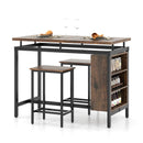 3 Pieces Dining Table Set with 3-Tier Storage Shelf and Metal Frame-Brown by LJGDeals