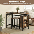 3 Pieces Dining Table Set with 3-Tier Storage Shelf and Metal Frame-Brown by LJGDeals