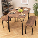 3-Piece Dining Table Set for 4 with Metal Frame-Brown by LJGDeals