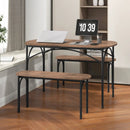 3-Piece Dining Table Set for 4 with Metal Frame-Brown by LJGDeals