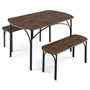 3-Piece Dining Table Set for 4 with Metal Frame-Brown by LJGDeals
