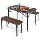 3-Piece Dining Table Set for 4 with Metal Frame-Brown by LJGDeals