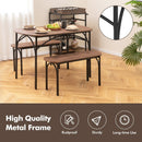 3-Piece Dining Table Set for 4 with Metal Frame-Brown by LJGDeals
