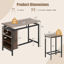 3 Pieces Dining Table Set with 3-Tier Storage Shelf and Metal Frame-Brown by LJGDeals
