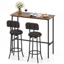 3-Piece Industrial Bar Table Set with 2 Upholstered Stools and Footrests for Dining Room by LJGDeals
