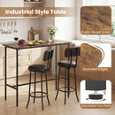 3-Piece Industrial Bar Table Set with 2 Upholstered Stools and Footrests for Dining Room by DirectDeals