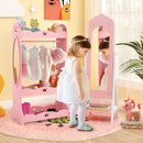 2 Pieces Kids Vanity Set and Jewelry Armoire Cabinet with Full-length Mirror