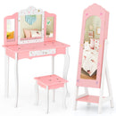2 Pieces Kids Vanity Set and Jewelry Armoire Cabinet with Full-length Mirror