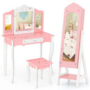 2 Pieces Kids Vanity Set and Jewelry Armoire Cabinet with Full-length Mirror by LJGDeals