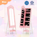 2 Pieces Kids Vanity Set and Jewelry Armoire Cabinet with Full-length Mirror