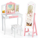 2 Pieces Kids Vanity Set and Jewelry Armoire Cabinet with Full-length Mirror by LJGDeals