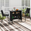 3 Piece Outdoor Bar Set with Footrest and 2-Tier Shelf