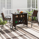 3 Piece Outdoor Bar Set with Footrest and 2-Tier Shelf