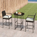 3 Piece Outdoor Bar Set with 2 Seat Cushions for Porch Yard-White by LJGDeals