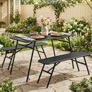 3-Piece Metal Patio Dining Set with Table and 2 Benches by LJGDeals