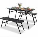 3-Piece Metal Patio Dining Set with Table and 2 Benches by LJGDeals